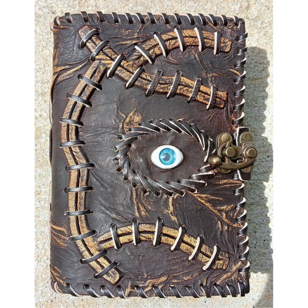 Vintage Hocus Pocus Book of Spells Leather Journal Evil Eye Diary 7”